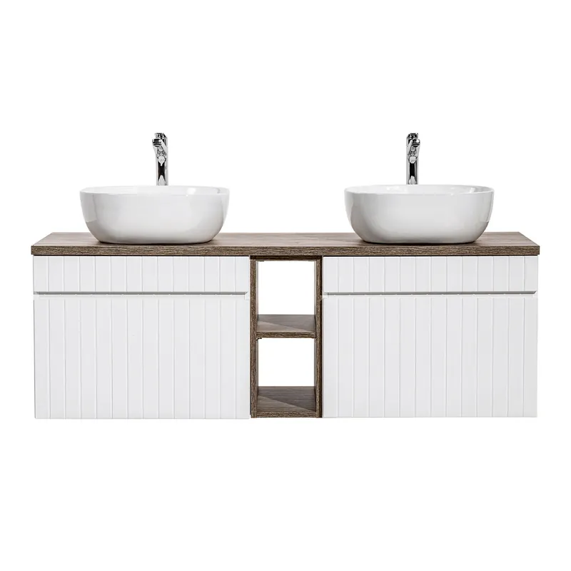 Mueble doble lavabo 140 cm 2 nichos Zelie Blanco y Madera - Baño