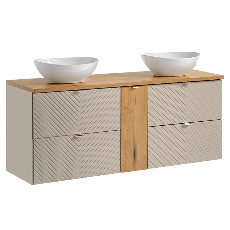 Mueble doble lavabo 140cm 4 cajones 1 puerta Manoa Cachemira y madera - Baño