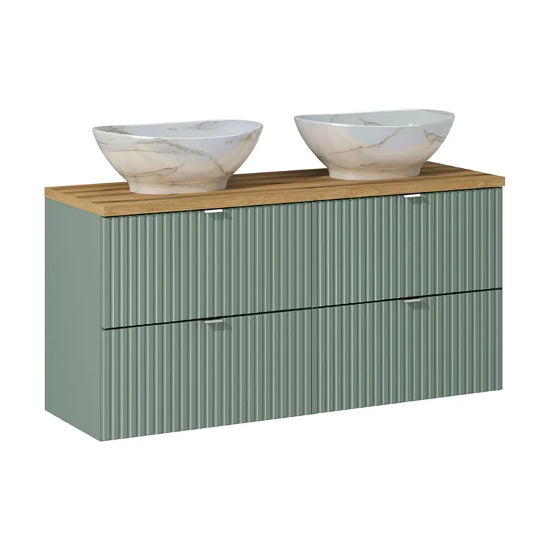 Mueble doble lavabo 120cm 4 cajones Jade Verde y Madera - Baño