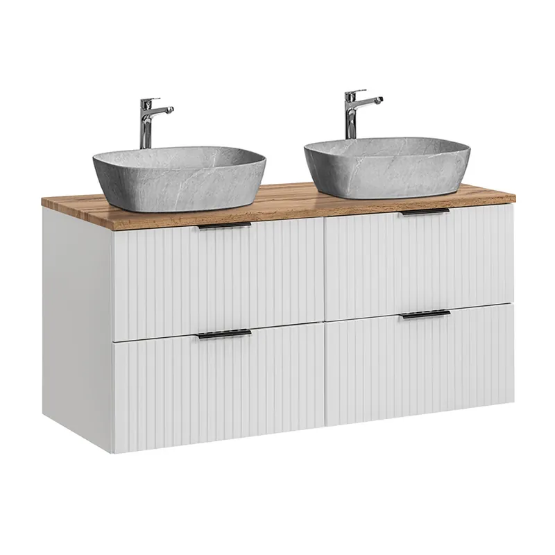 Mueble doble lavabo efecto piedra 120 cm Adriel blanco - Baño