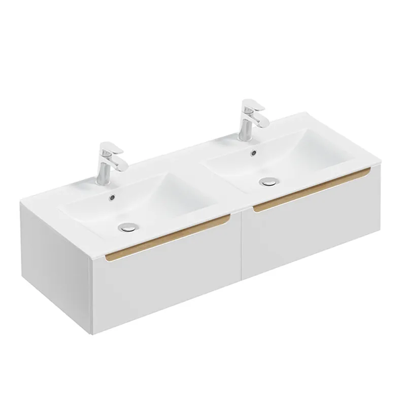 Mueble doble lavabo encastrado 120cm 2 cajones Livia Blanco y Madera - Baño