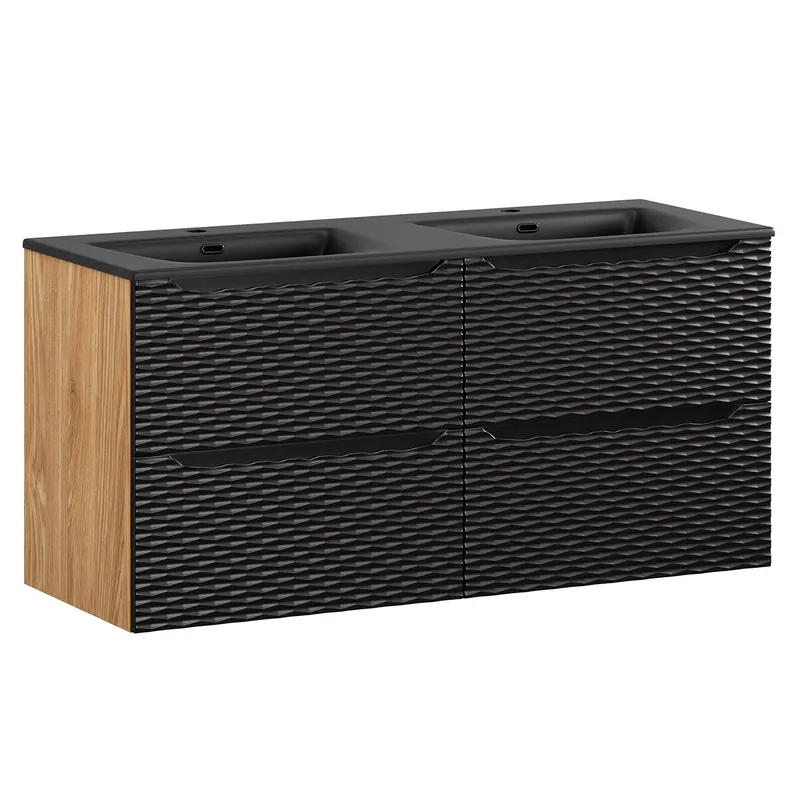 Mueble doble lavabo encastrado 120cm 4 cajones Elora Beige y madera - Baño