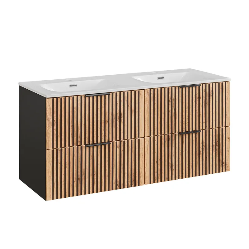 Mueble doble lavabo encastrado 120cm Gaia Madera y Negro - Baño