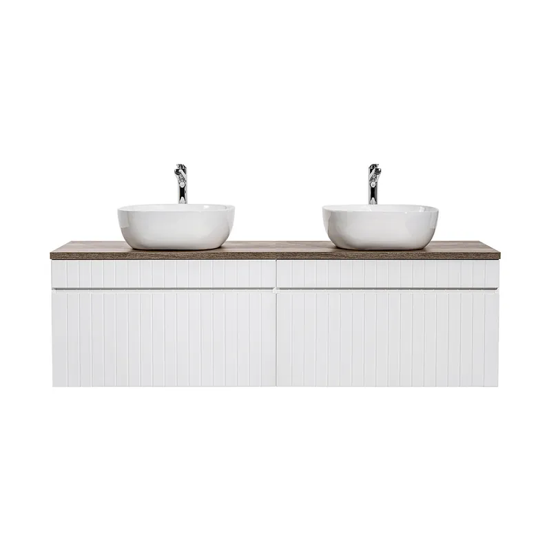Mueble lavabo doble 160 cm Zelie Blanco y Madera - Baño