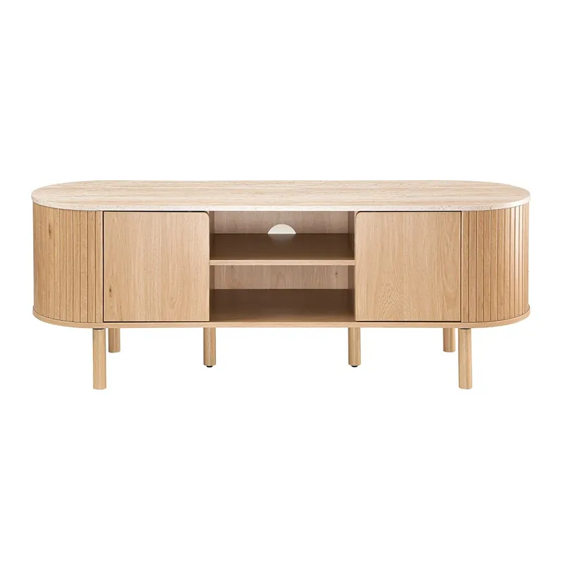 Mueble TV 2 puertas con sobre acabado travertino L140 cm - HELIOS