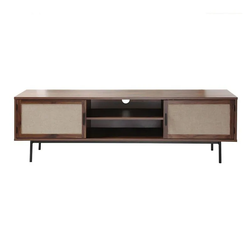 Mueble de TV con acabado en nogal y frentes de tela L140 cm - JETSON