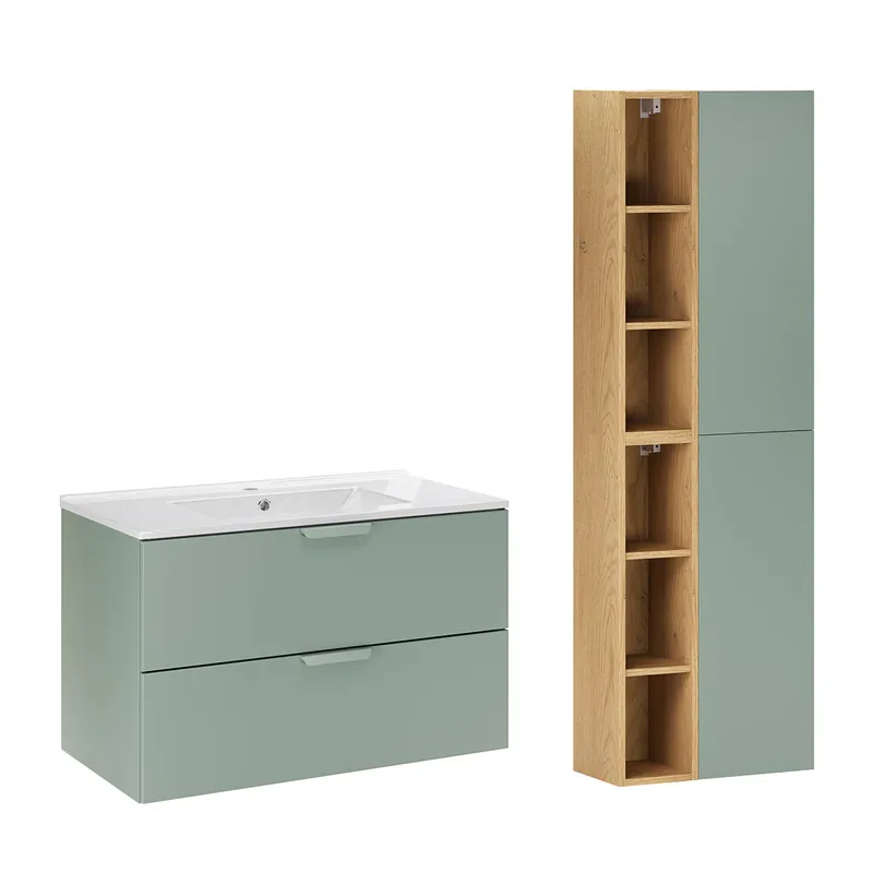 Mueble lavabo 80cm con columna Oria Verde mate - Baño