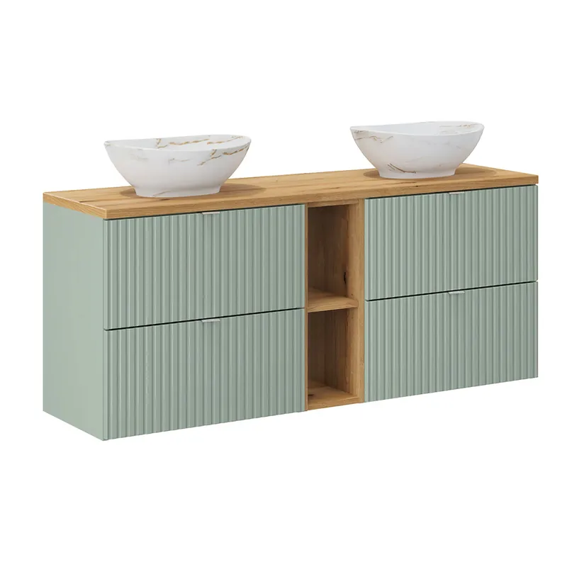 Mueble lavabo doble 140cm 4 cajones 2 compartimientos Jade Verde y Madera - Baño