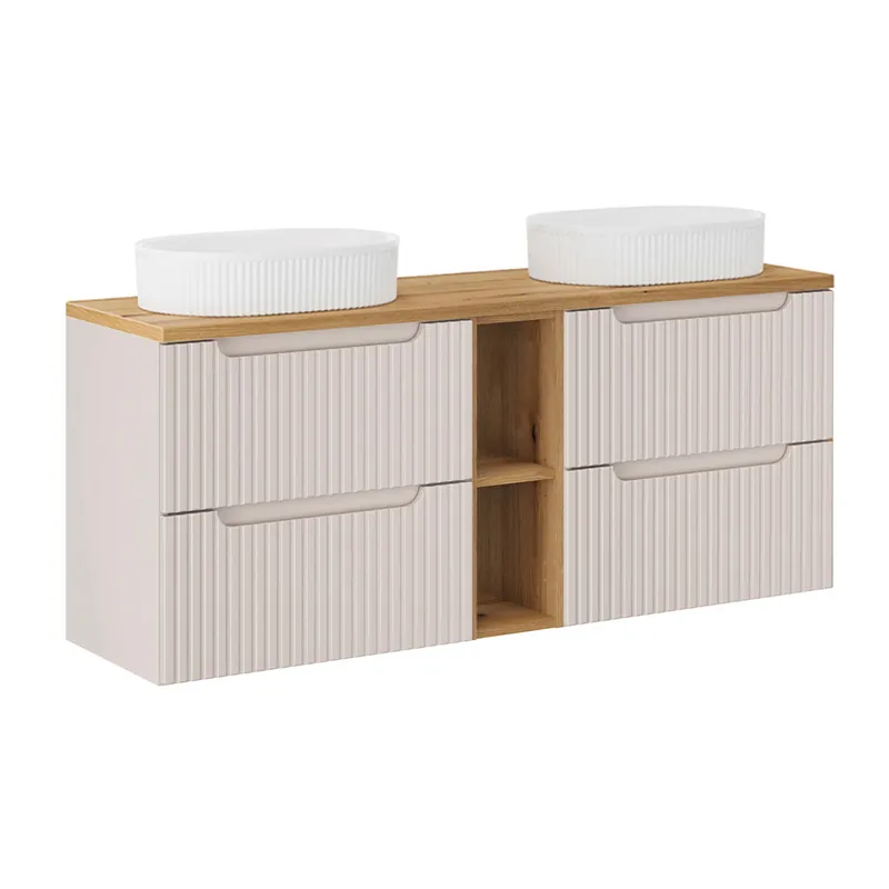 Mueble lavabo doble 140cm 4 cajones 2 compartimientos Riva Negro y Madera - Baño