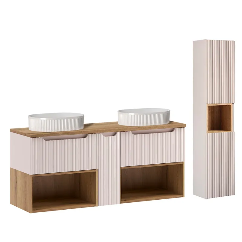 Mueble lavabo doble 140cm y mueble Riva Cashmere y Madera - Baño