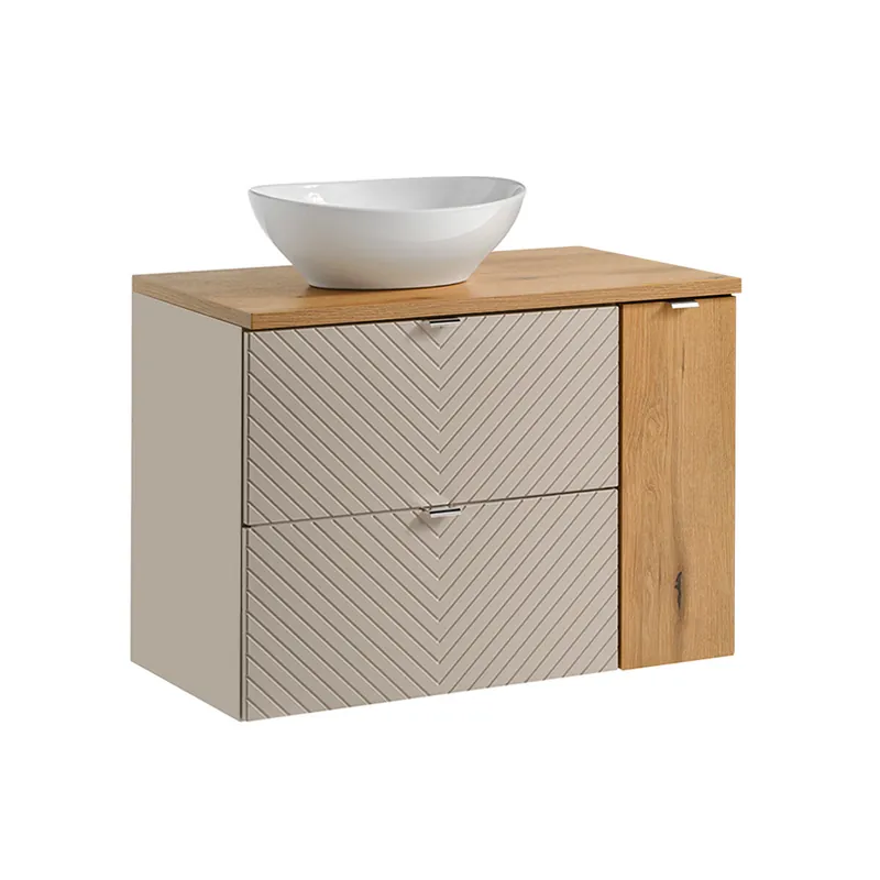 Mueble lavabo individual 80cm 2 cajones 1 puerta Manoa Cachemira y madera - Baño
