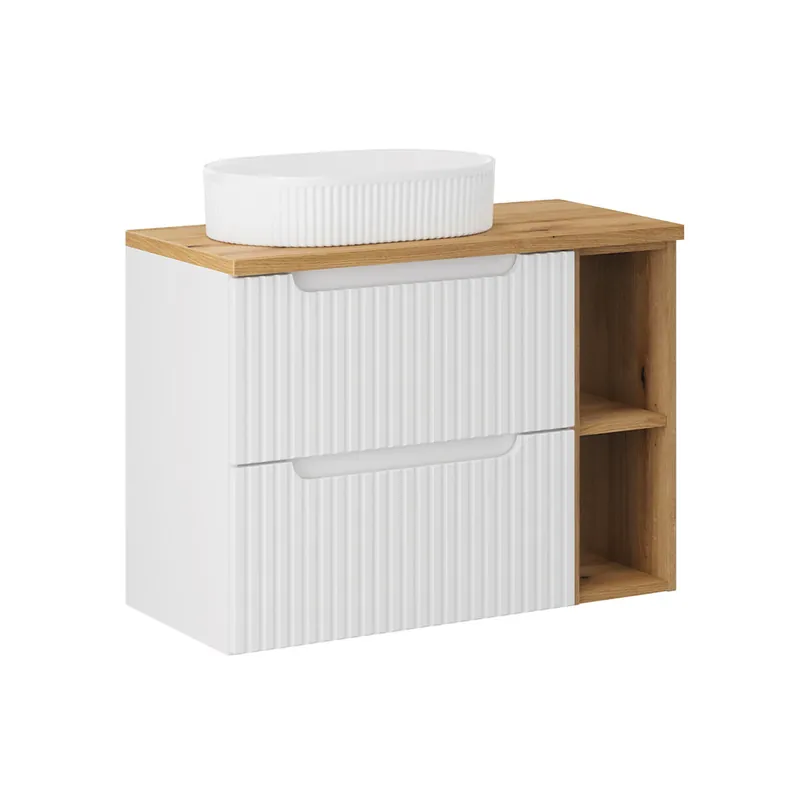 Mueble lavabo individual 80cm 2 cajones 2 compartimientos Riva Blanco y Madera - Baño