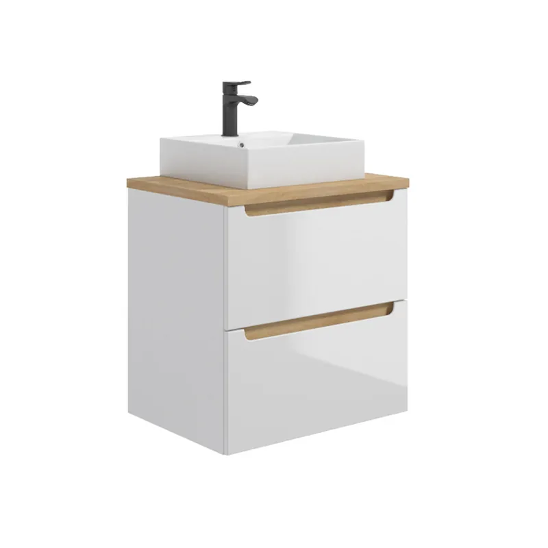 Mueble lavabo individual 60cm 2 cajones Livia Blanco y Madera - Baño