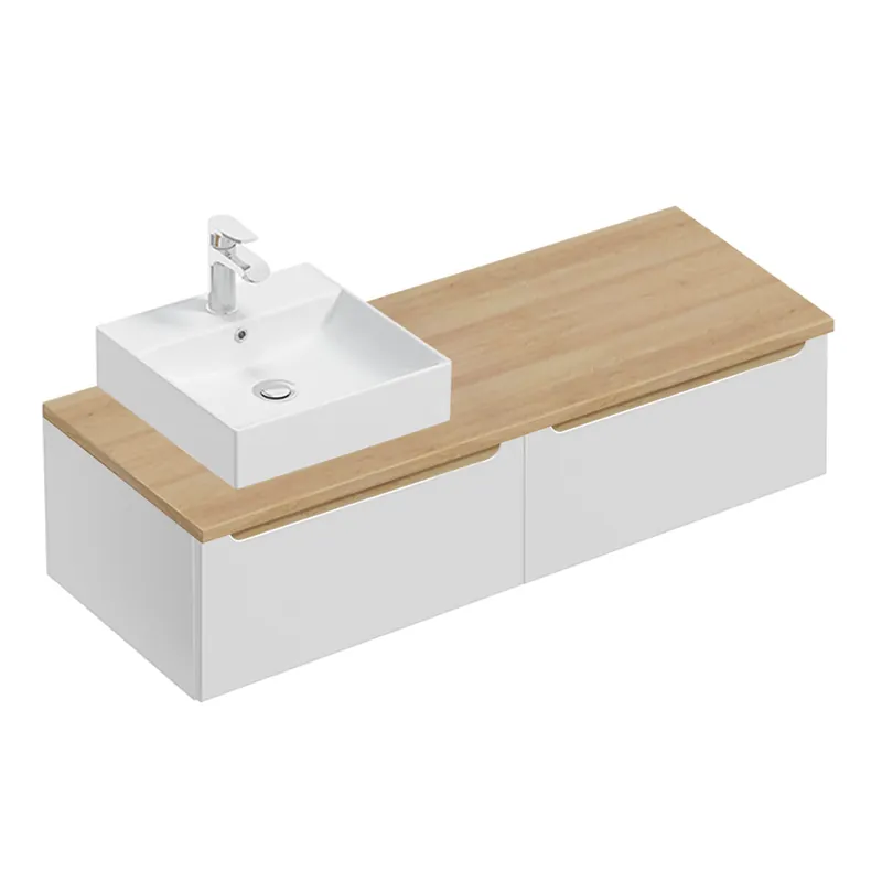 Mueble lavabo individual 120cm 2 cajones Livia Blanco y Madera - Baño