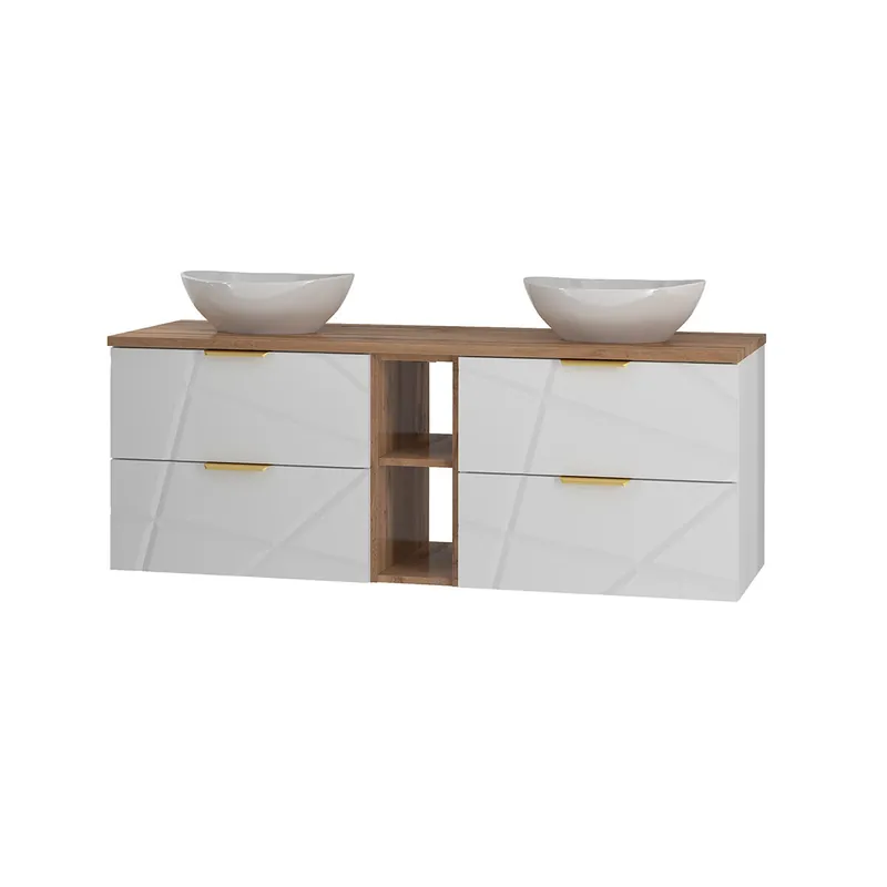 Mueble lavabo individual 140cm 2 compartimientos Aurora Blanco y Madera - Baño