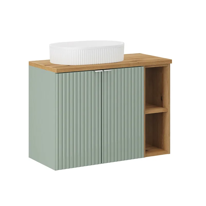 Mueble lavabo individual 80cm 2 puertas 2 compartimientos Jade Verde y Madera - Baño