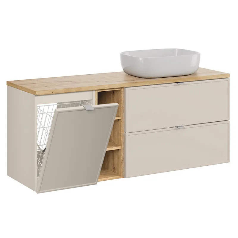 Mueble lavabo individual 140cm 3 compartimientos cesto de ropa Alba Cachemira - Baño