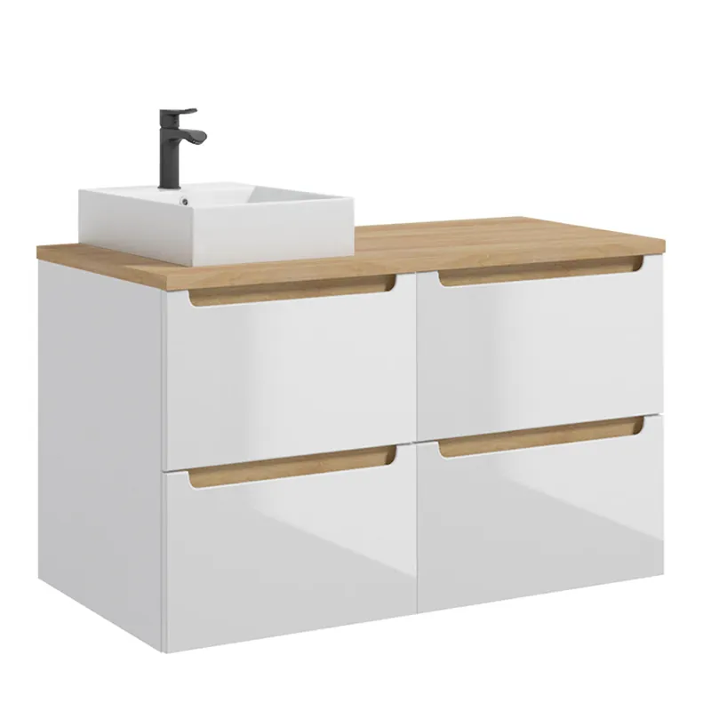Mueble lavabo individual 120cm 4 cajones Livia Blanco y Madera - Baño