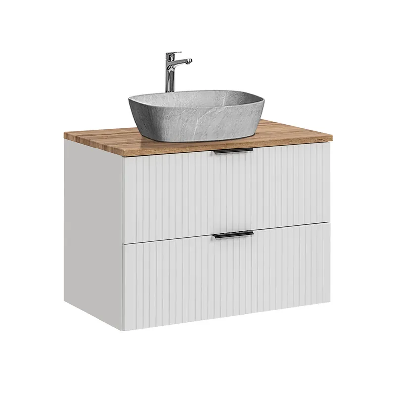 Mueble lavabo individual efecto piedra de 80 cm Adriel blanco. - Baño
