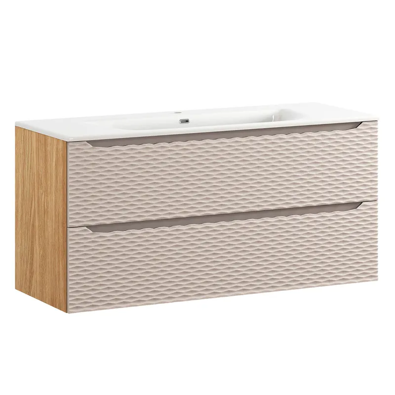 Mueble lavabo individual encastrado 120cm 2 cajones Elora Negro y madera - Baño