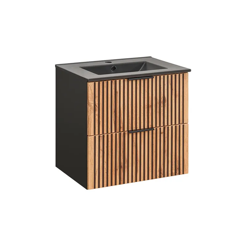 Mueble lavabo individual encastrado 60cm Gaia Madera y Negro - Lavabo Negro