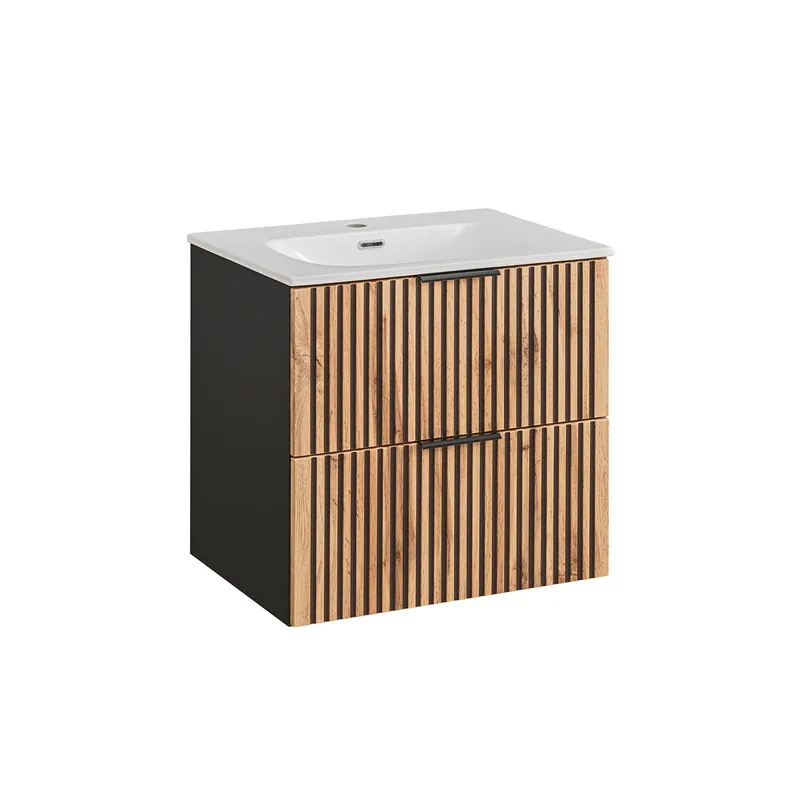 Mueble lavabo individual encastrado 60cm Gaia Madera y Negro - Baño