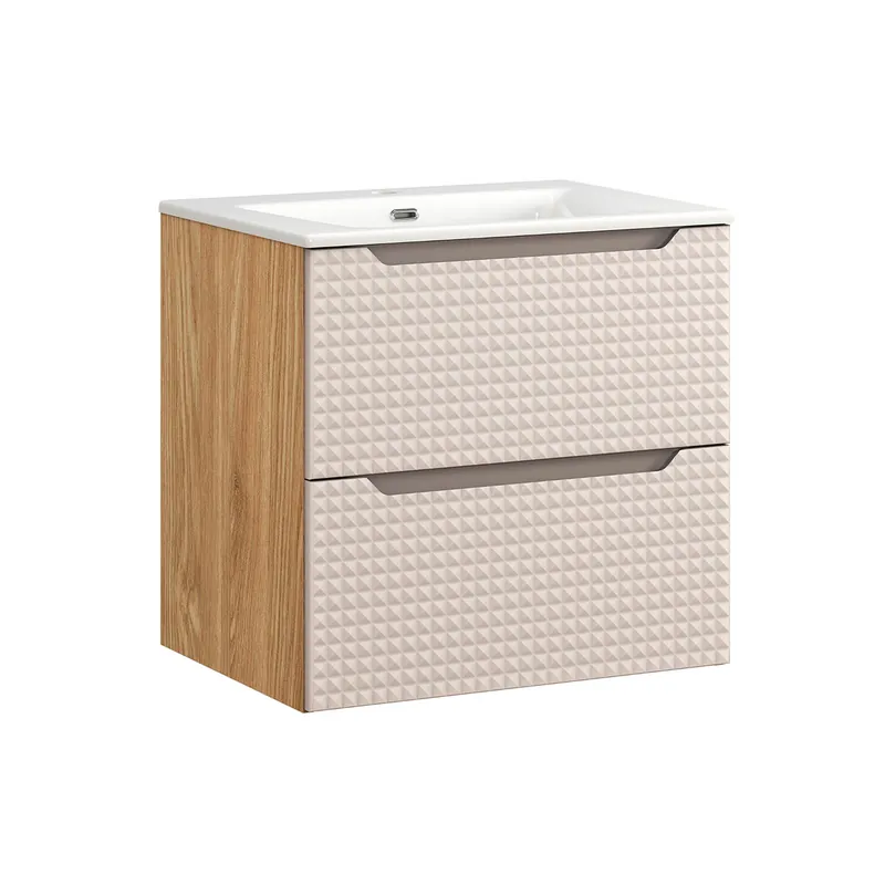 Mueble lavabo individual encastrado 60cm Mallory Beige y madera - Baño