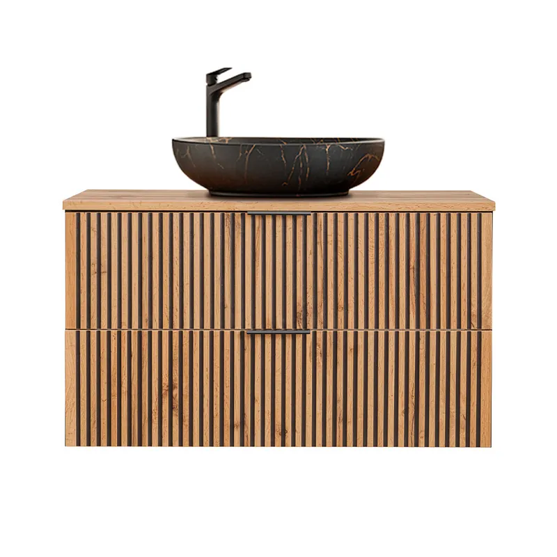 Mueble lavabo individual 100cm Gaia Madera y Negro - Lavabo Negro