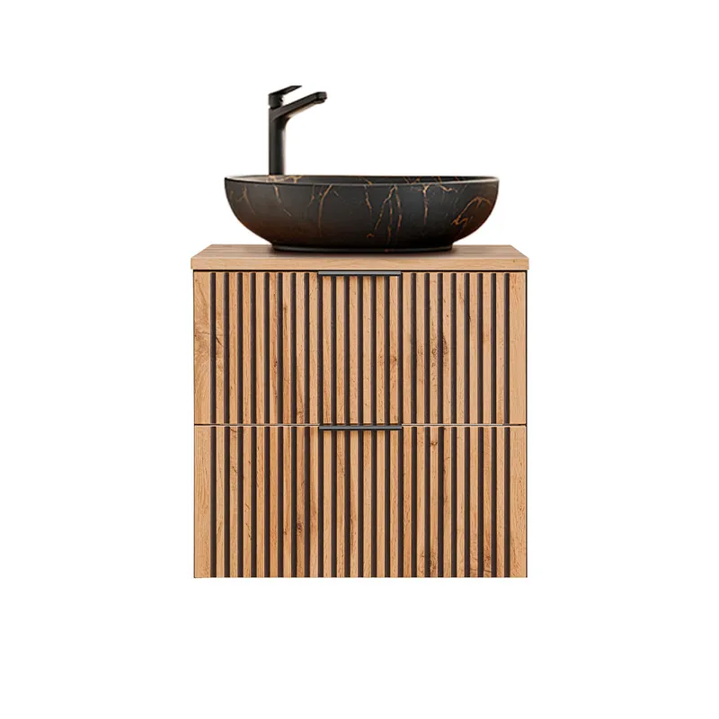 Mueble lavabo individual 60cm Gaia Madera y Negro - Lavabo Negro