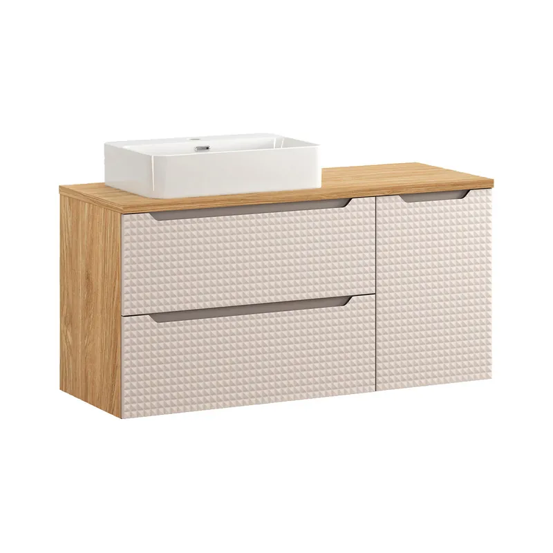 Mueble lavabo individual 120cm Mallory Beige y madera - Baño