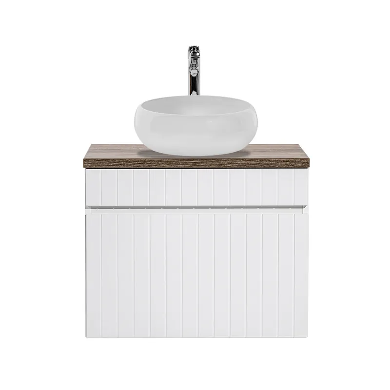 Mueble lavabo individual redondo 60cm Zelie Blanco y Madera - Baño
