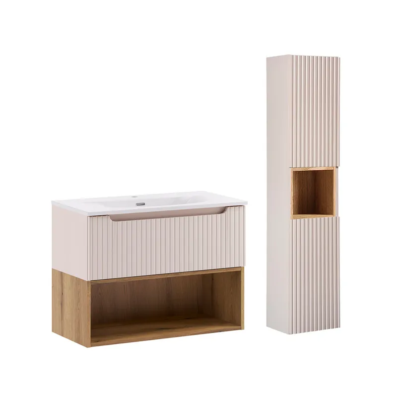 Mueble lavabo 80cm y pedestal Riva Cashmere y Madera - Baño