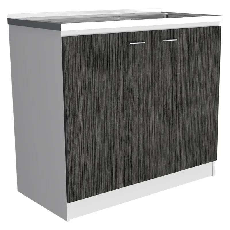 Mueble lavavajillas Napoles en melamina con 2 puertas , 2 estantes y encimera de acero inoxidable - Muebles