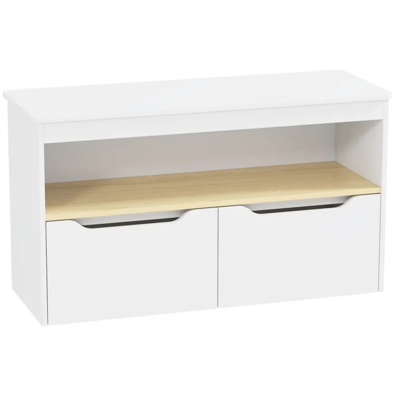 AIYAPLAY Estantería para Juguetes Infantil Librería Infantil con 2 Cajones y Compartimento para Salón Dormitorio Sala de Juegos 80x30x45 cm Blanco - Bebé