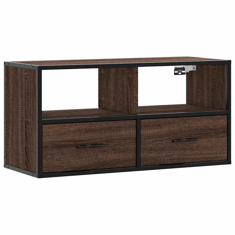 Mueble TV metal y madera contrachapada roble humo 80x31x39,5 cm - Muebles