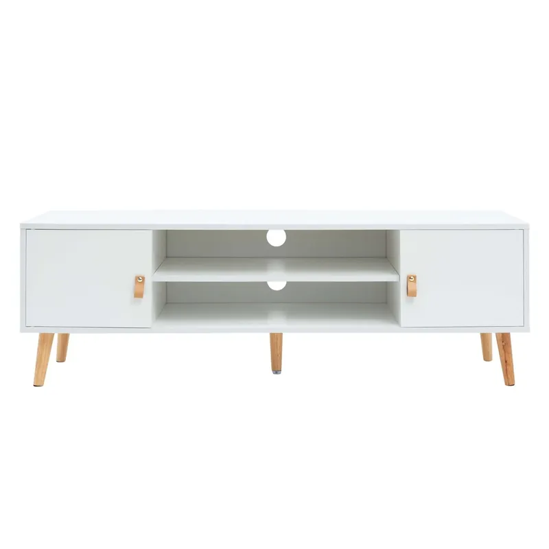 Anzio Mueble TV con 2 Puertas, 1 Estante y Patas de madera de pino Blanco mate, fabricado en Melamina 140 cm - Muebles