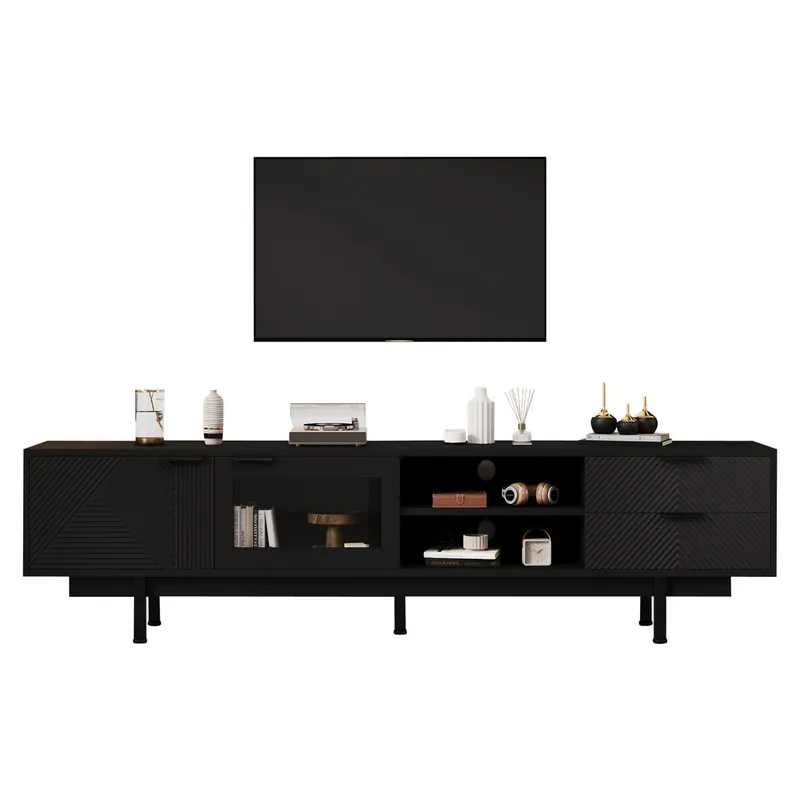 Mueble TV 200 cm de panel de partículas con 2 puertas y 2 cajónes,blanco - Muebles