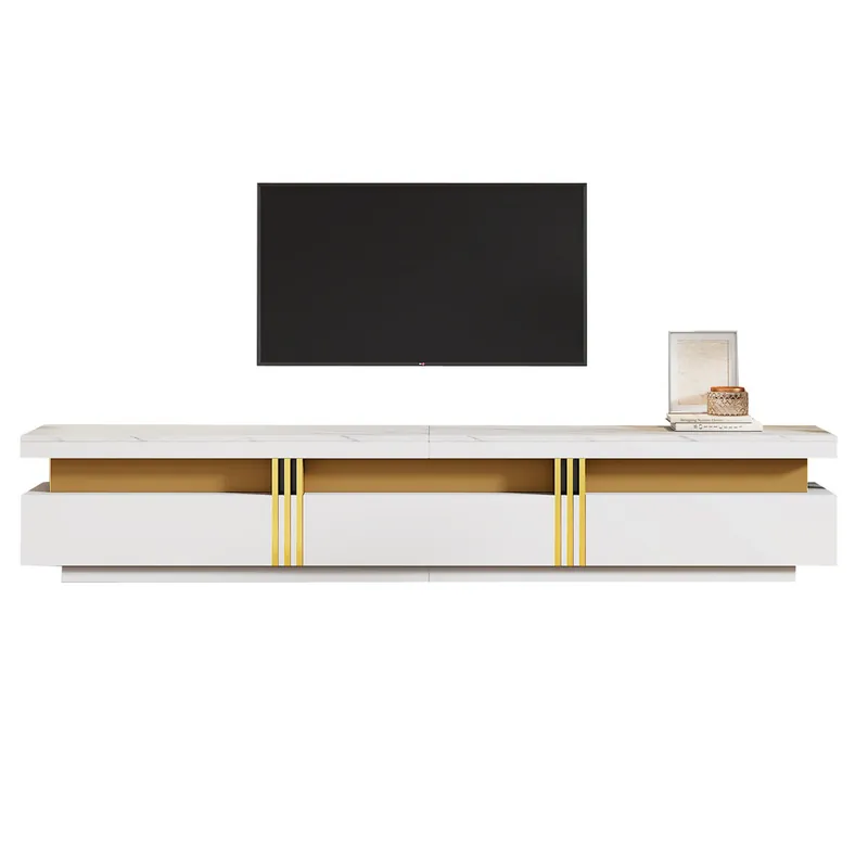 Mueble TV 200 cm de panel de partículas con 3 cajónes,blanco - Muebles