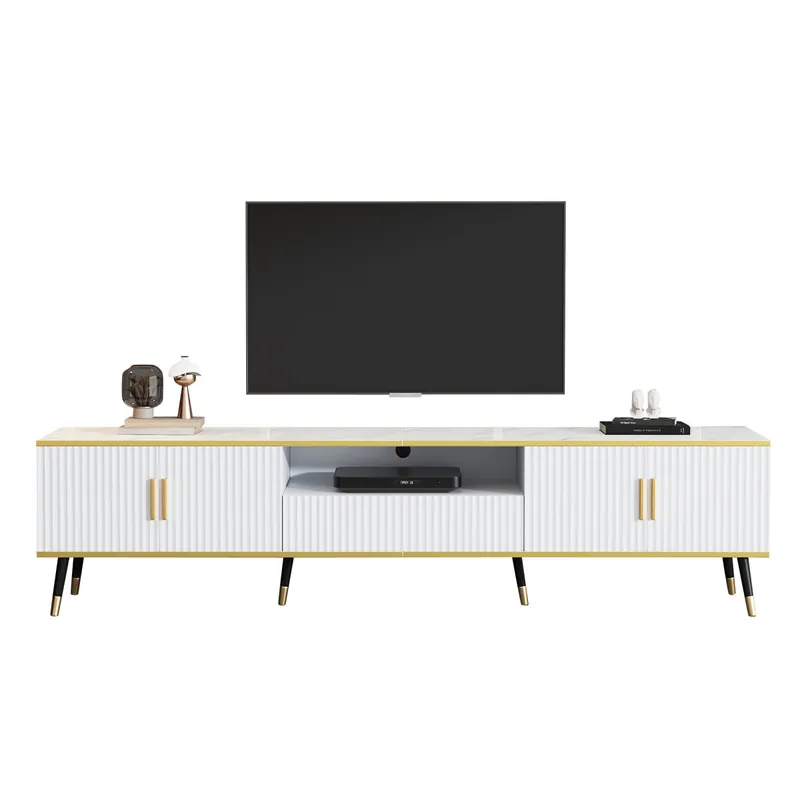 Mueble TV 200 cm de panel de partículas con 4 puertas y 1 cajón,blanco - Muebles