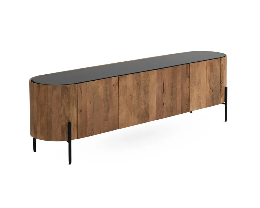 Mueble TV con forma elíptica 4 puertas madera de mango - Muebles