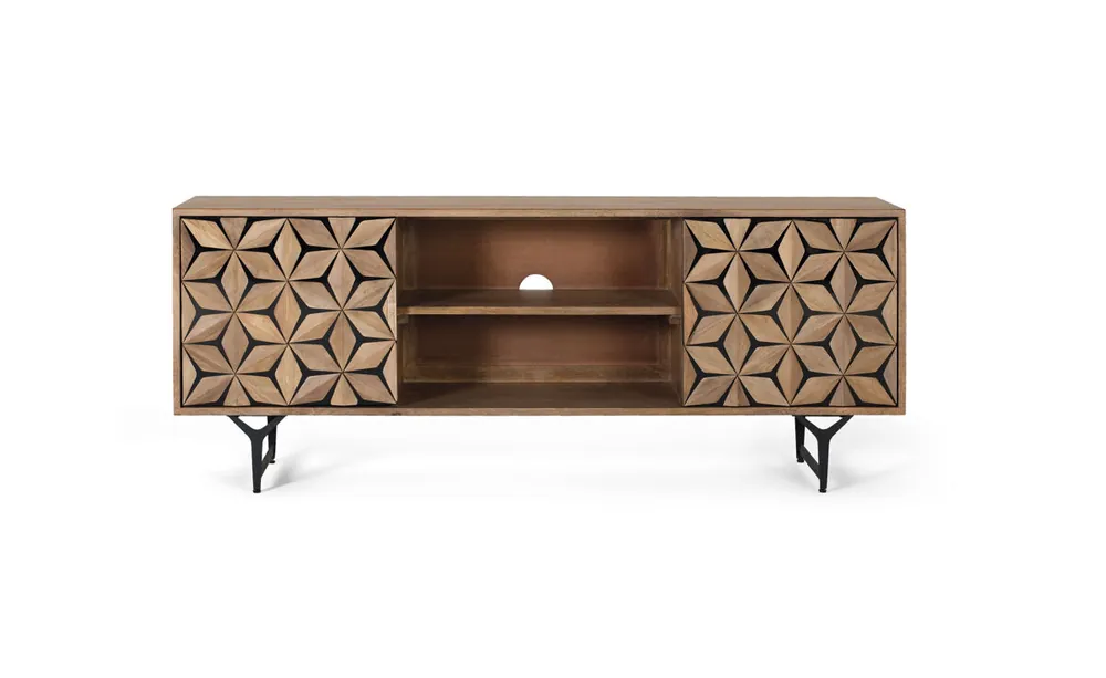 Mueble TV con 2 puertas y 2 estantes en madera de mango 57x147x38 - Muebles