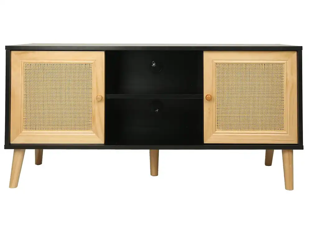 Mueble TV de caña escandinavo "Iguana" - 120 x 30 x 56,5 cm - Negro