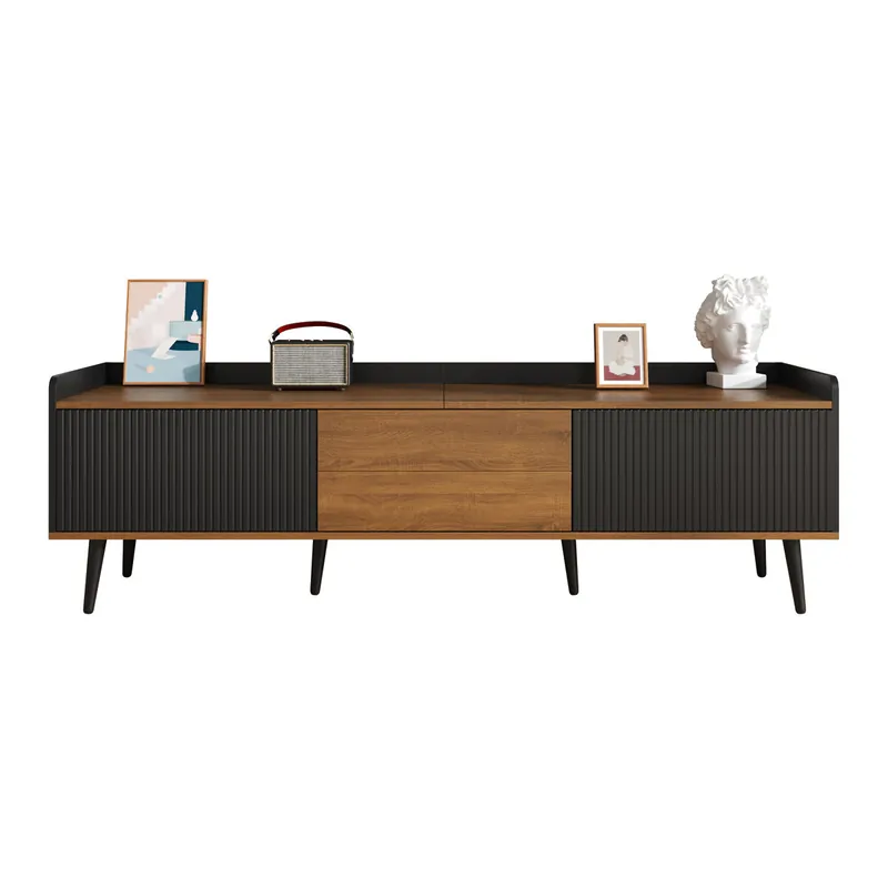Mueble TV 160cm de mdf y panel de partículas con 3 puertas,blanco+natural - Muebles