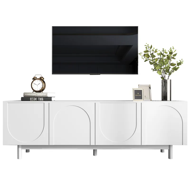 Mueble TV 175cm de panel de partículas con 4 puertas,blanco - Muebles