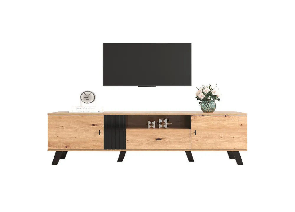 Mueble TV 172cm de panel de partículas con 2 puertas y 1 cajón,natural - Muebles
