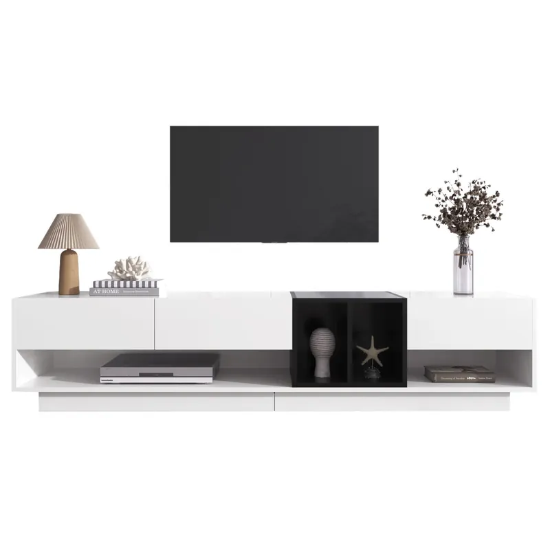 Mueble TV 190cm de panel de partículas con 3 cajónes,blanco+negro - Muebles