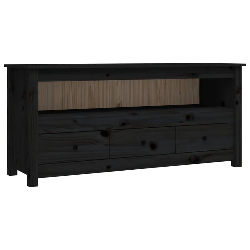 Mueble TV - Mesa de TV de madera maciza de pino negro 114x35x52 cm