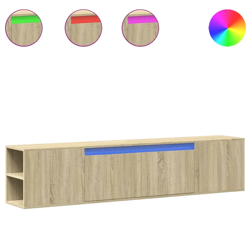 Mueble TV - Mesa de TV de pared con luz LED roble Sonoma 180x31x39,5 cm