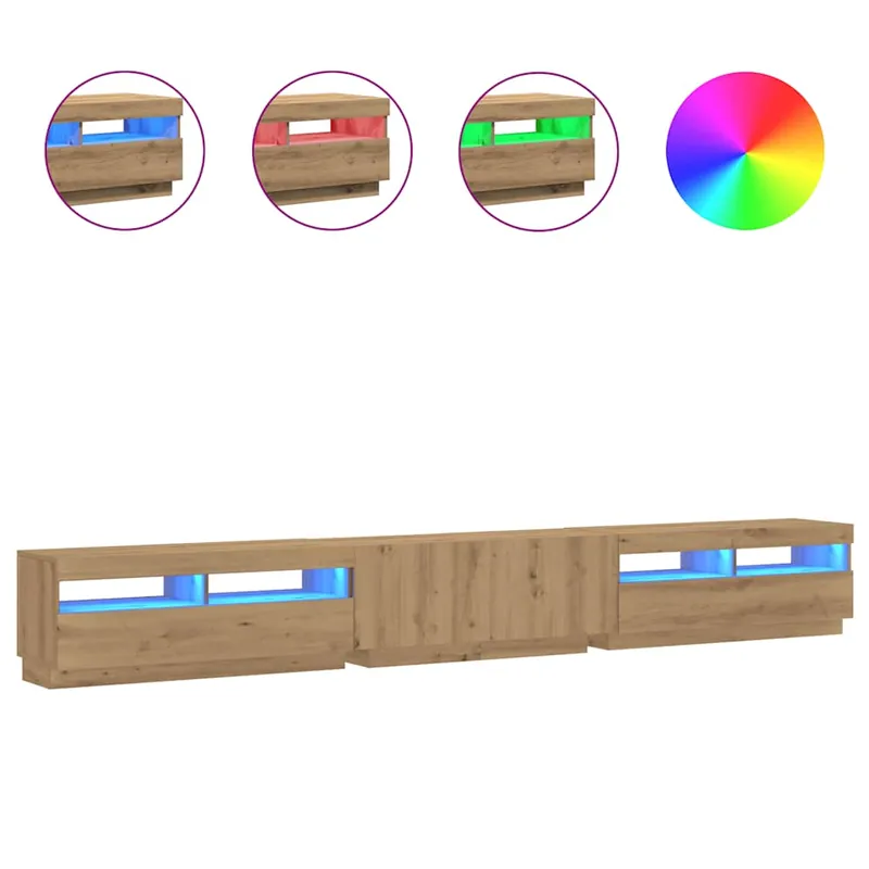 Mueble TV - Mesa de TV luces LED madera ingeniería envejecida 300x35x40 cm