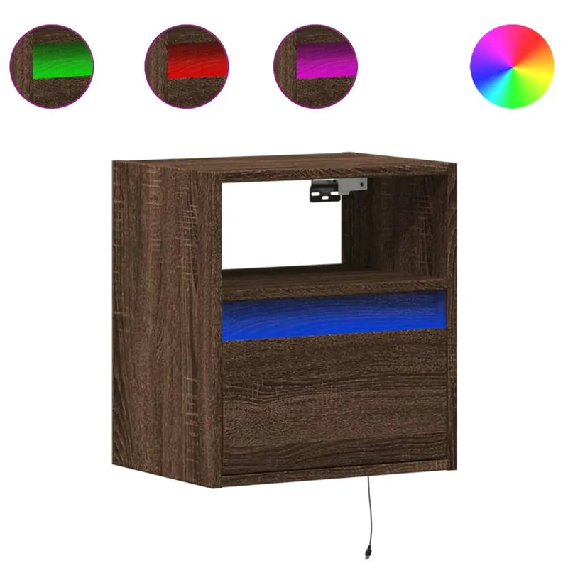 Mueble TV - Mesa de TV de pared con luces LED roble ahumado 41x31x45 cm